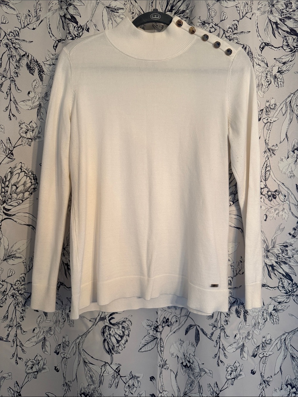 Calvin Klein Cream Button-Shoulder Turtleneck Sweater